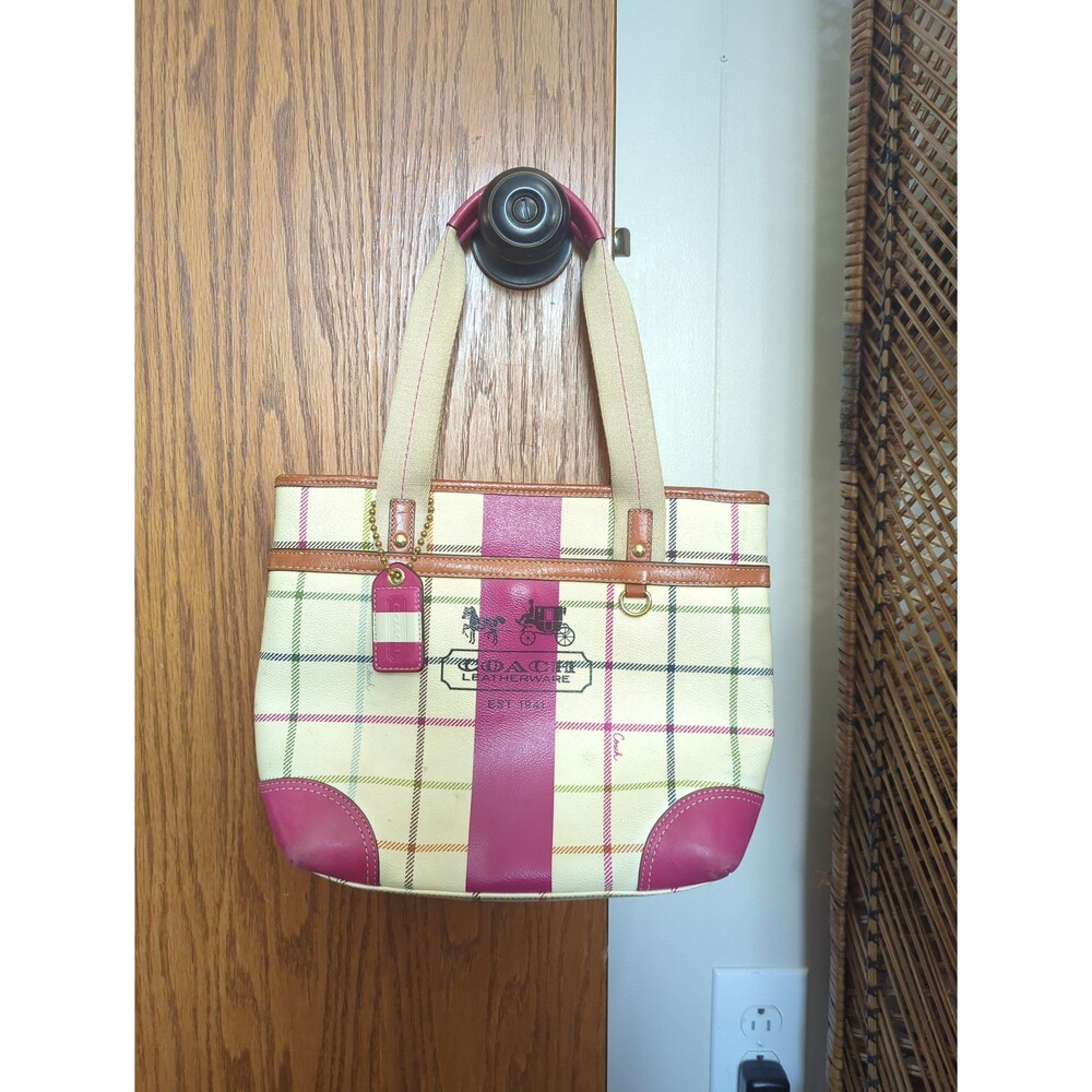 Coach Heritage Stripe Tattersall Small Tote